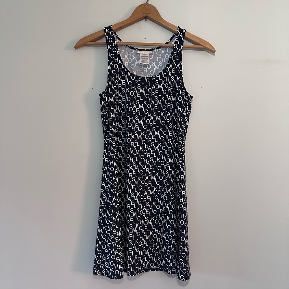Michael Kors Sleeveless Logo Lettered Stretchy Navy & White Mini Dress Size XS